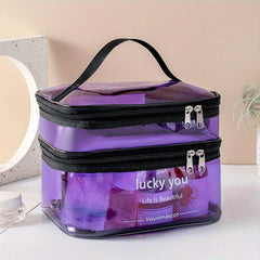 Two Layers PVC Makeup Bag Large Capacity Cosmetic Organizer