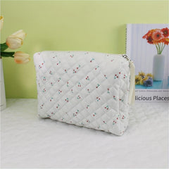 Floral Print Quilted Cosmetic Bag Storage Clutch Organizer Pouch