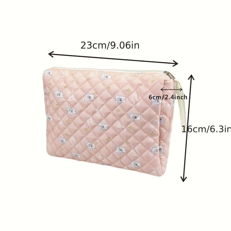 Floral Print Quilted Cosmetic Bag Storage Clutch Organizer Pouch
