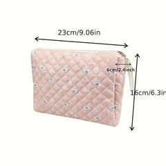 Floral Print Quilted Cosmetic Bag Storage Clutch Organizer Pouch