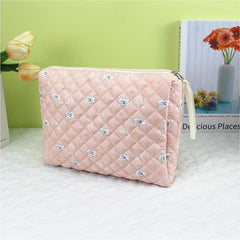 Floral Print Quilted Cosmetic Bag Storage Clutch Organizer Pouch