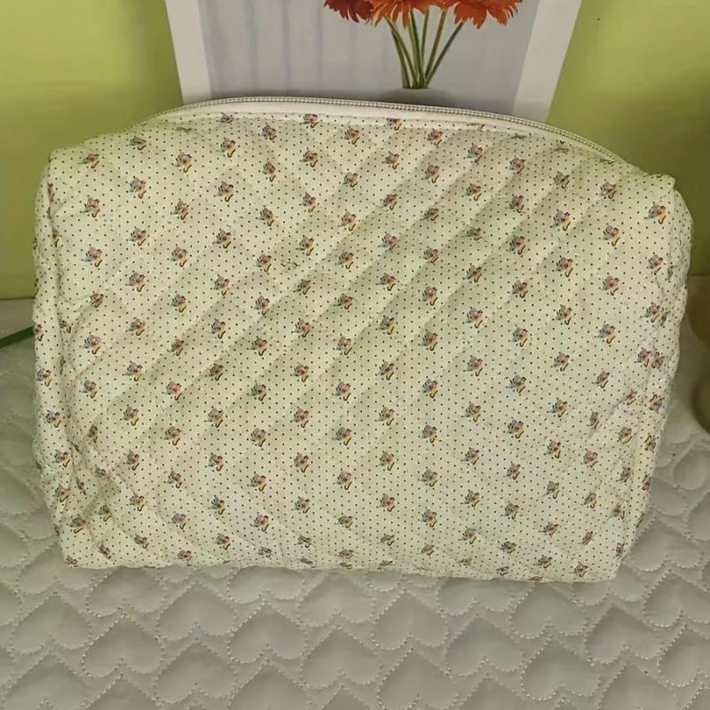 Floral Print Quilted Cosmetic Bag Storage Clutch Organizer Pouch