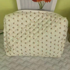 Floral Print Quilted Cosmetic Bag Storage Clutch Organizer Pouch
