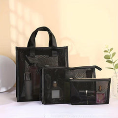 Portable Zipper Makeup Storage Bag Mesh Nylon Cosmetic Bag