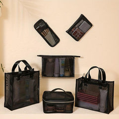Portable Zipper Makeup Storage Bag Mesh Nylon Cosmetic Bag
