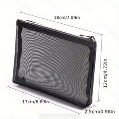 Portable Zipper Makeup Storage Bag Mesh Nylon Cosmetic Bag
