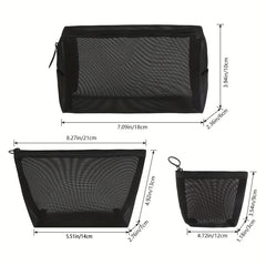 3Pcs Mesh Cosmetic Bag Portable Travel Storage Zipper Bag
