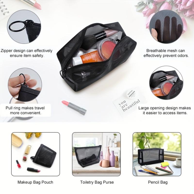 3Pcs Mesh Cosmetic Bag Portable Travel Storage Zipper Bag