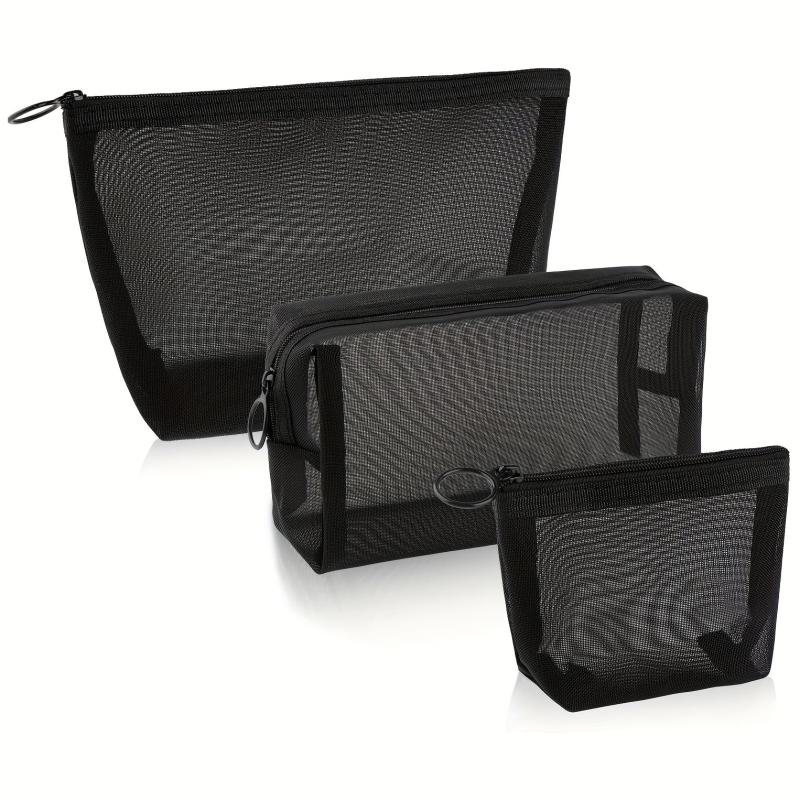 3Pcs Mesh Cosmetic Bag Portable Travel Storage Zipper Bag
