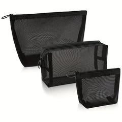 3Pcs Mesh Cosmetic Bag Portable Travel Storage Zipper Bag