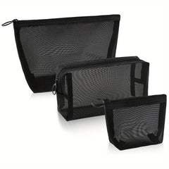 3Pcs Mesh Cosmetic Bag Portable Travel Storage Zipper Bag