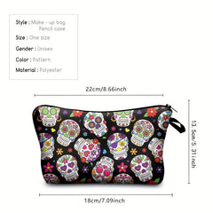Vintage Skull Pattern Makeup Bag Travel Cosmetic Storage