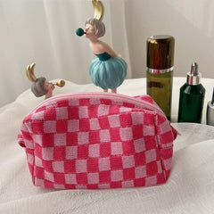 Checkered Pattern Zipper Makeup Bag Travel Cosmetic Bag