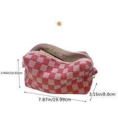 Checkered Pattern Zipper Makeup Bag Travel Cosmetic Bag