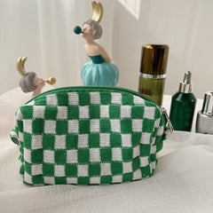 Checkered Pattern Zipper Makeup Bag Travel Cosmetic Bag