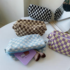 Checkered Pattern Zipper Makeup Bag Travel Cosmetic Bag