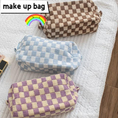 Checkered Pattern Zipper Makeup Bag Travel Cosmetic Bag