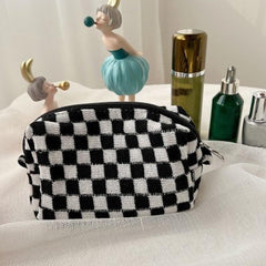Checkered Pattern Zipper Makeup Bag Travel Cosmetic Bag