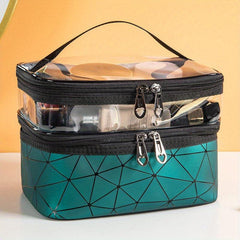 Geometric Pattern Makeup Bag Double Layer Cosmetic Handbag