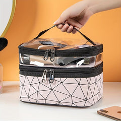 Geometric Pattern Makeup Bag Double Layer Cosmetic Handbag