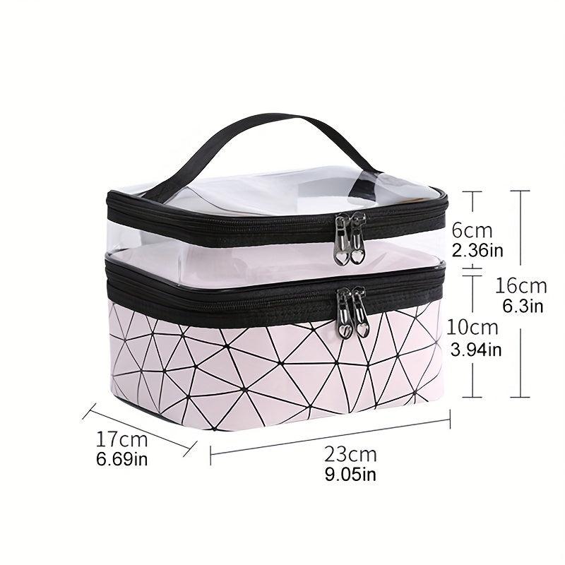 Geometric Pattern Makeup Bag Double Layer Cosmetic Handbag