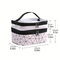 Geometric Pattern Makeup Bag Double Layer Cosmetic Handbag