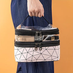 Geometric Pattern Makeup Bag Double Layer Cosmetic Handbag