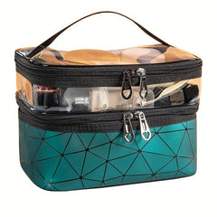 Geometric Pattern Makeup Bag Double Layer Cosmetic Handbag