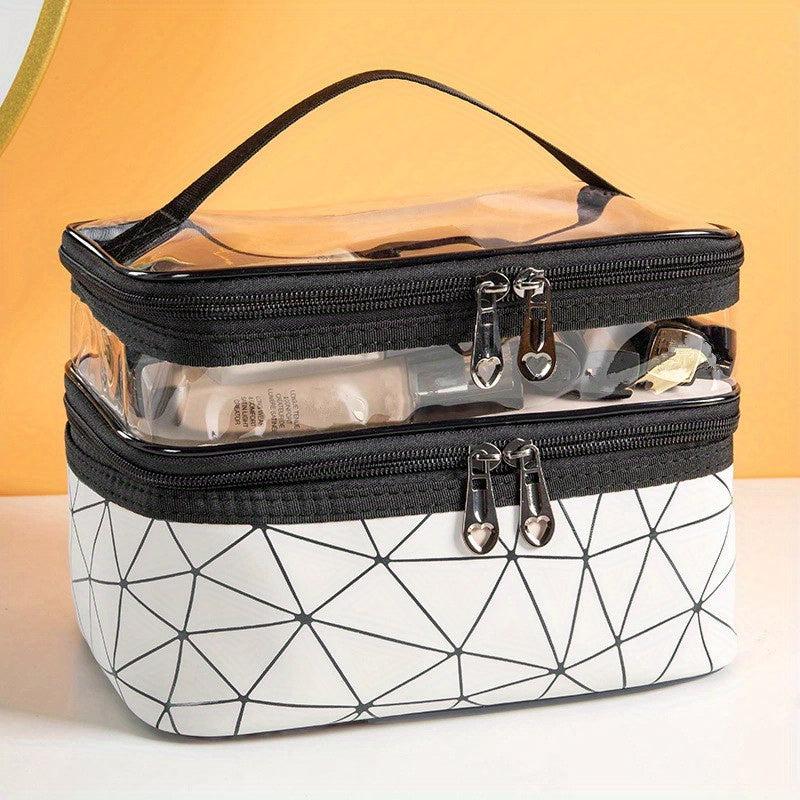 Geometric Pattern Makeup Bag Double Layer Cosmetic Handbag