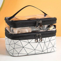 Geometric Pattern Makeup Bag Double Layer Cosmetic Handbag