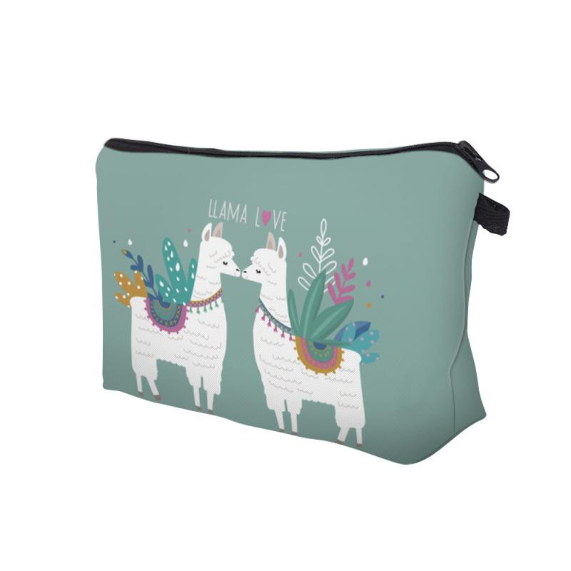 Cartoon Alpaca Print Zipper Pouch Coin Purse Clutch Makeup Bag