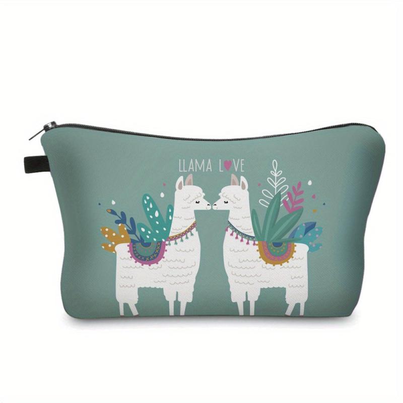 Cartoon Alpaca Print Zipper Pouch Coin Purse Clutch Makeup Bag