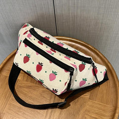 Butterfly Pattern Canvas Waist Bag Zipper Crossbody Bag