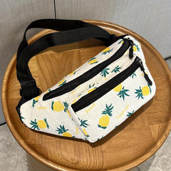 Butterfly Pattern Canvas Waist Bag Zipper Crossbody Bag