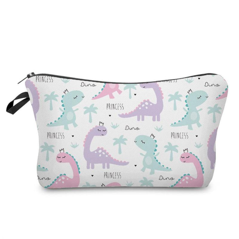 Dino Pattern Zip Storage Bag Lightweight Makeup Pouch