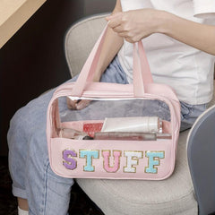 Plush Letter Pattern Cosmetic Bag Lightweight Makeup Handbag Travel Storage Bag