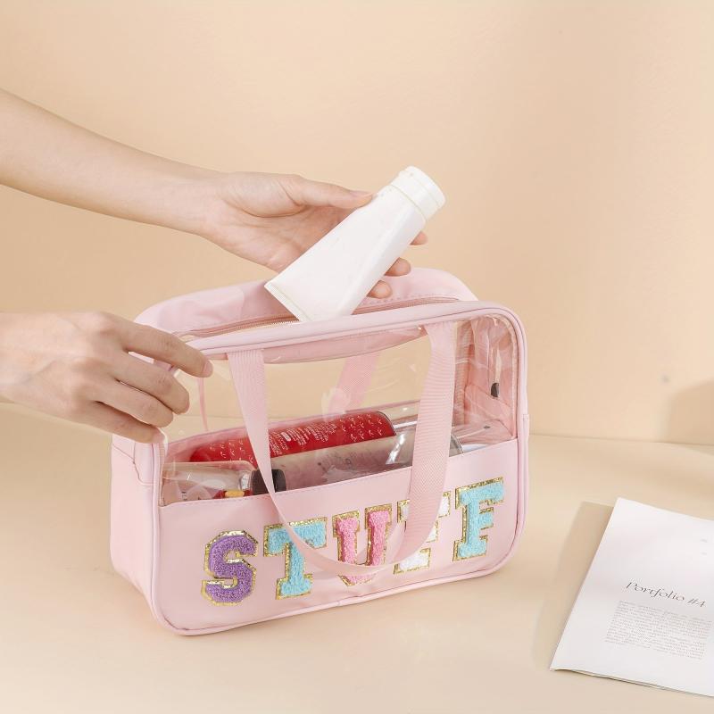 Plush Letter Pattern Cosmetic Bag Lightweight Makeup Handbag Travel Storage Bag