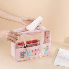 Plush Letter Pattern Cosmetic Bag Lightweight Makeup Handbag Travel Storage Bag