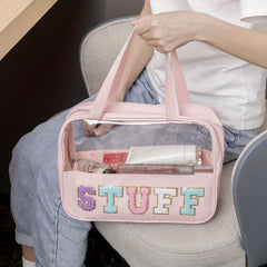 Plush Letter Pattern Cosmetic Bag Lightweight Makeup Handbag Travel Storage Bag