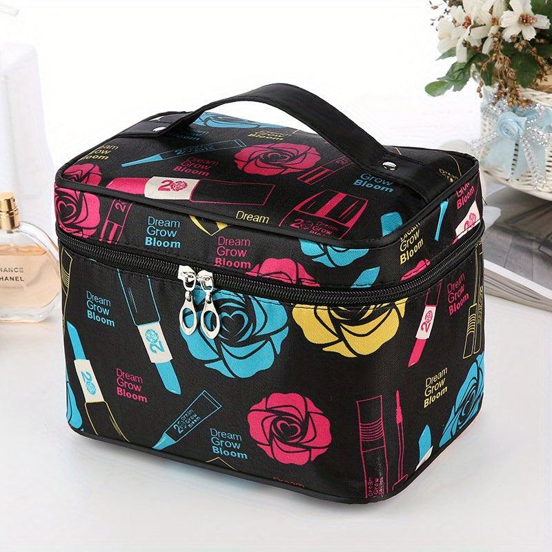 Rose Flower Pattern Cosmetic Bag Portable Travel Makeup Storage Bag