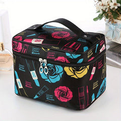 Rose Flower Pattern Cosmetic Bag Portable Travel Makeup Storage Bag