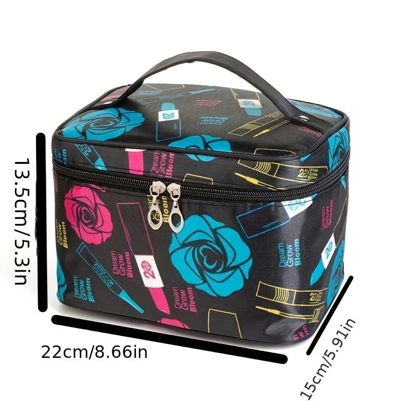 Rose Flower Pattern Cosmetic Bag Portable Travel Makeup Storage Bag
