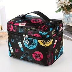 Rose Flower Pattern Cosmetic Bag Portable Travel Makeup Storage Bag