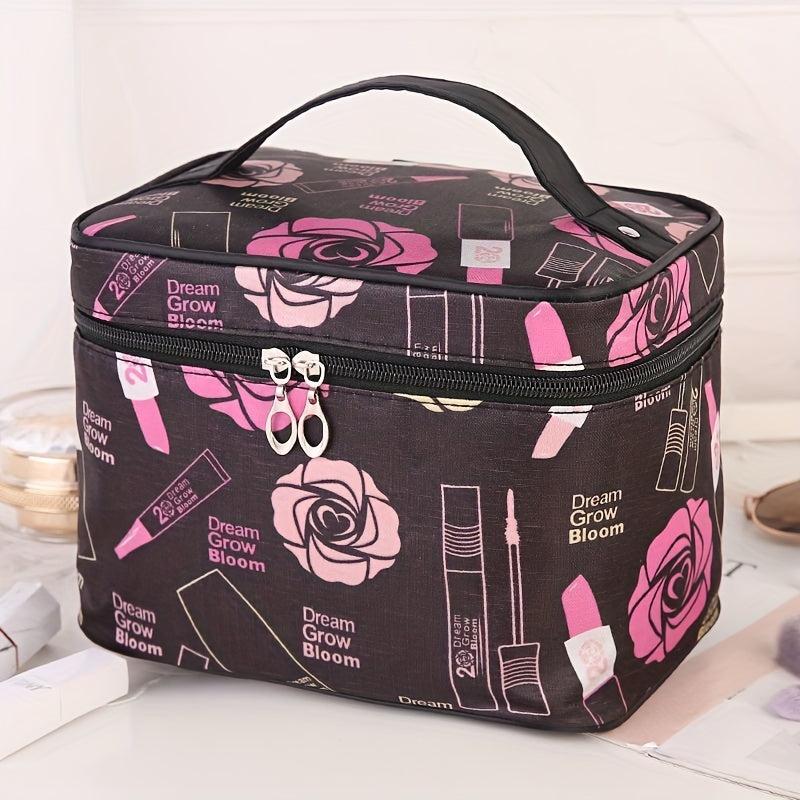 Rose Flower Pattern Cosmetic Bag Portable Travel Makeup Storage Bag