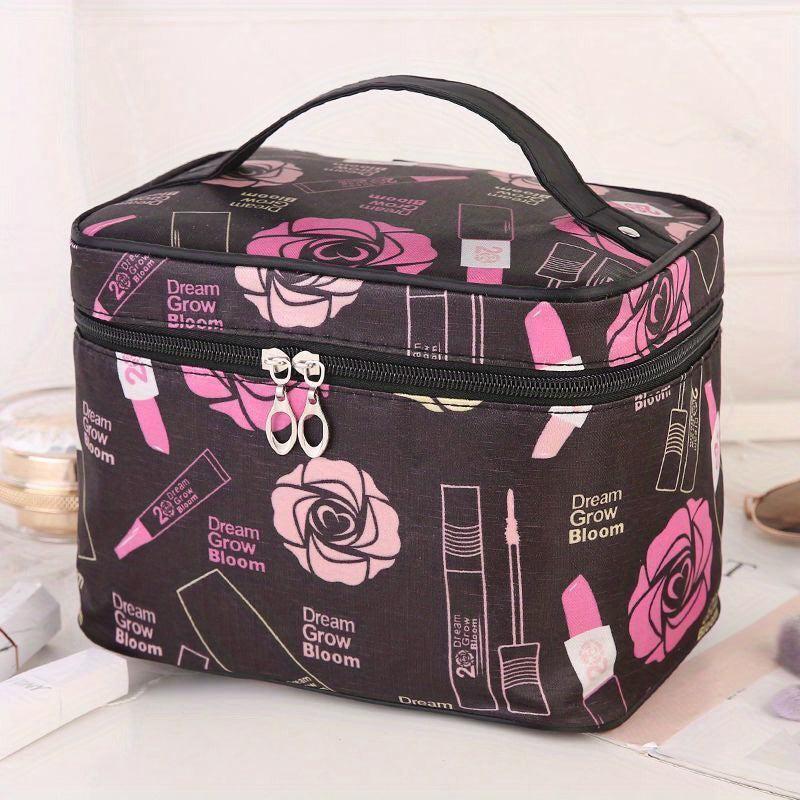 Rose Flower Pattern Cosmetic Bag Portable Travel Makeup Storage Bag