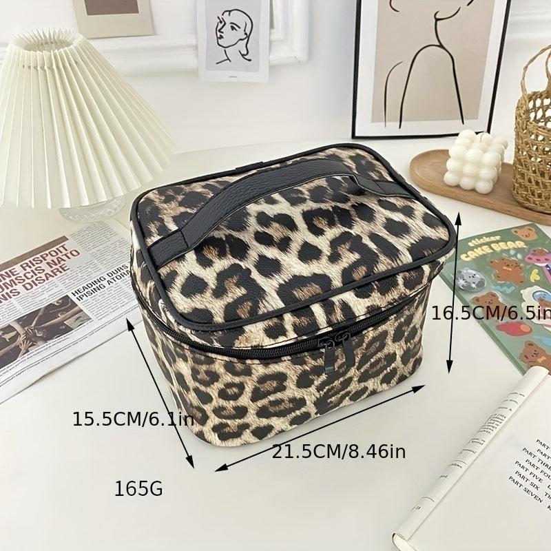 Leopard Pattern Cosmetic Storage Bag Toiletry Travel Makeup Brush Organizer
