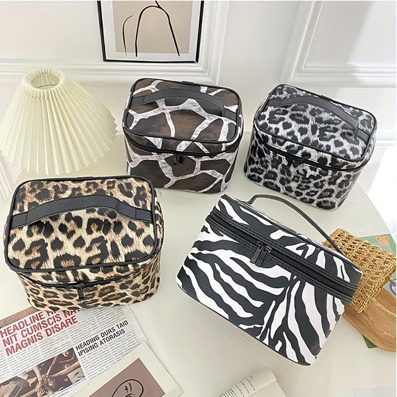 Leopard Pattern Cosmetic Storage Bag Toiletry Travel Makeup Brush Organizer