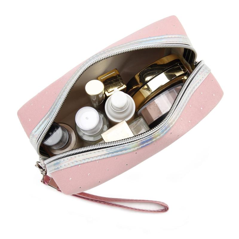 Rhinestone Decor Makeup Pouch Zipper Cosmetic Bag