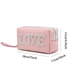Rhinestone Decor Makeup Pouch Zipper Cosmetic Bag