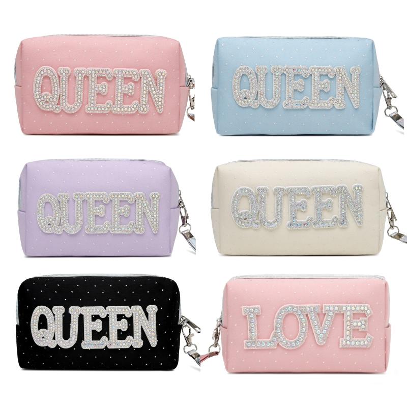 Rhinestone Decor Makeup Pouch Zipper Cosmetic Bag